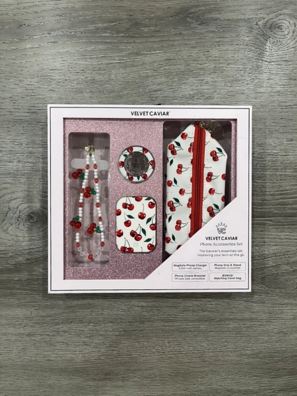 Velvet Caviar Phone Accessories Set (Red Cherries)